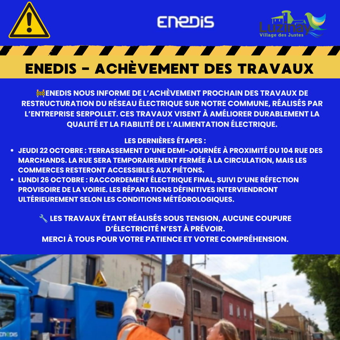 TRAVAUX ENEDIS ACHEVEMENT-COMMUNIQUÉ MAIRIE